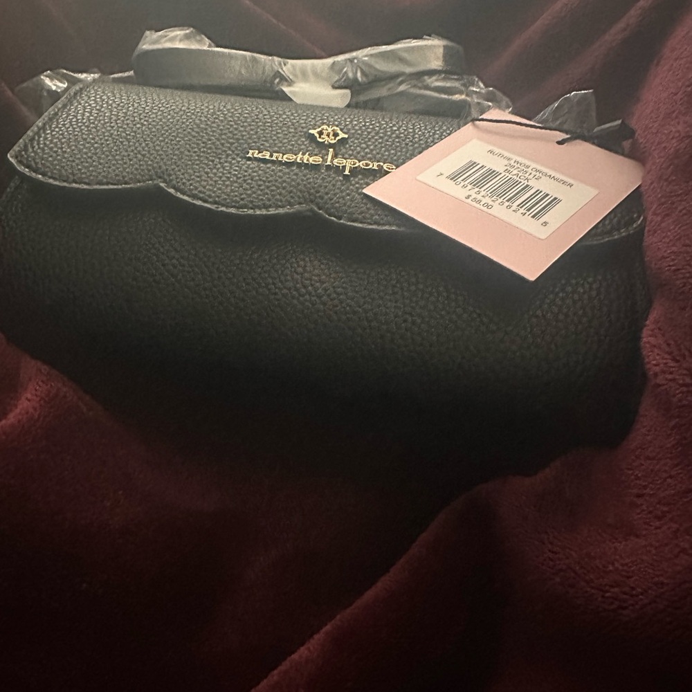 Nanette Lepore Black Clutch with Leather Detailing